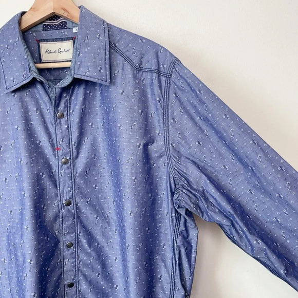 Robert Graham  Mens XL Tailored Fit Botanic Ditsy Blue Button Shirt - Picture 4 of 14